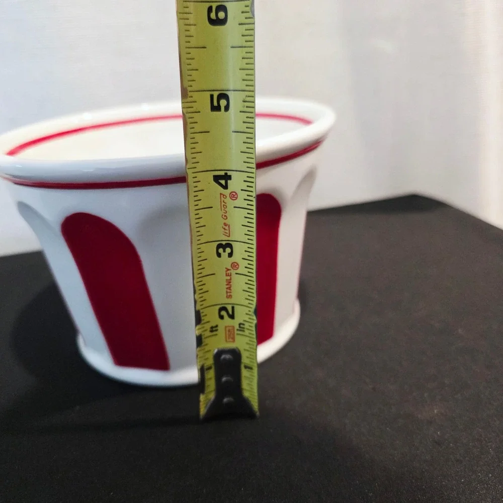 Williams Sonoma Individual Popcorn Bowl, Red WhiteStriped Ceramic Theater Bowl